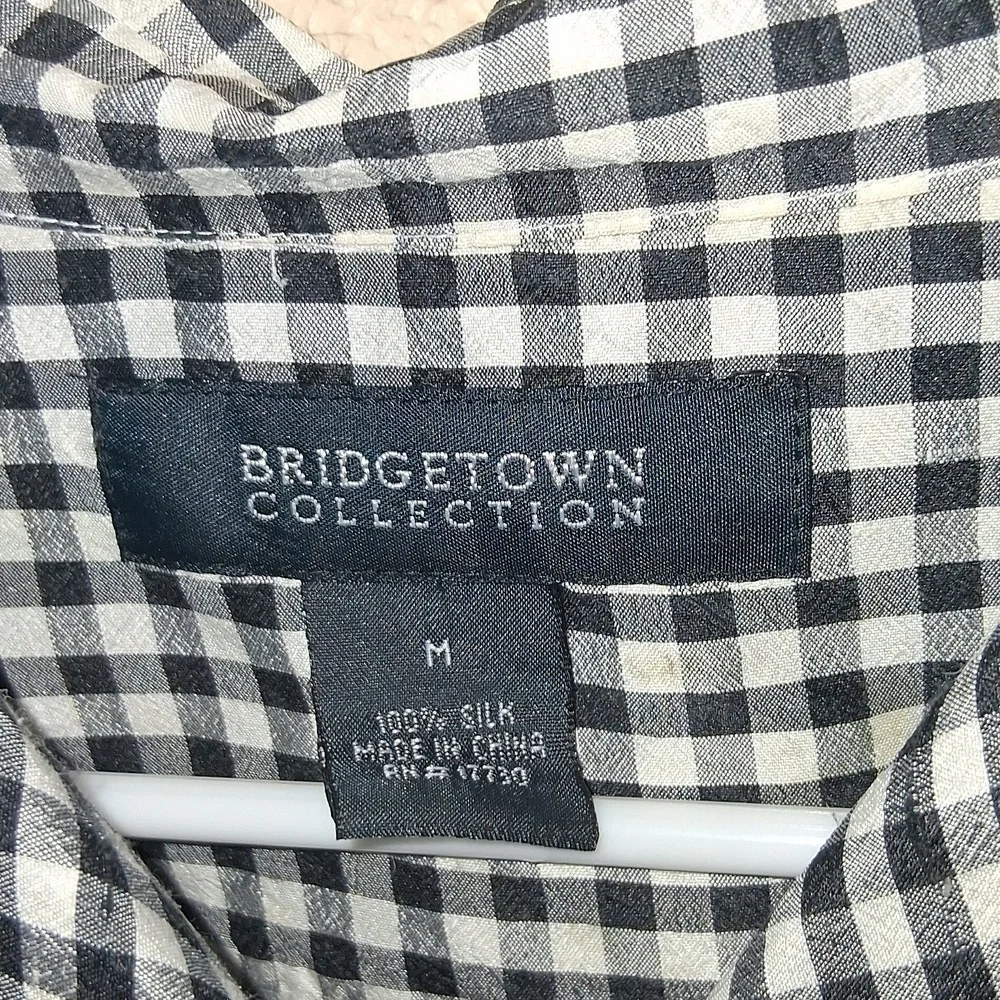 Vintage Black and White Gingham Sleeveless Button Down Cropped 100% Silk Top M - Picture 4 of 5